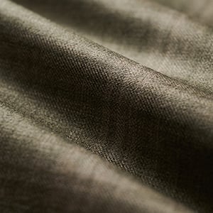 Close-up of soft folds in a dark olive-brown woven wool fabric with a fine, subtle texture